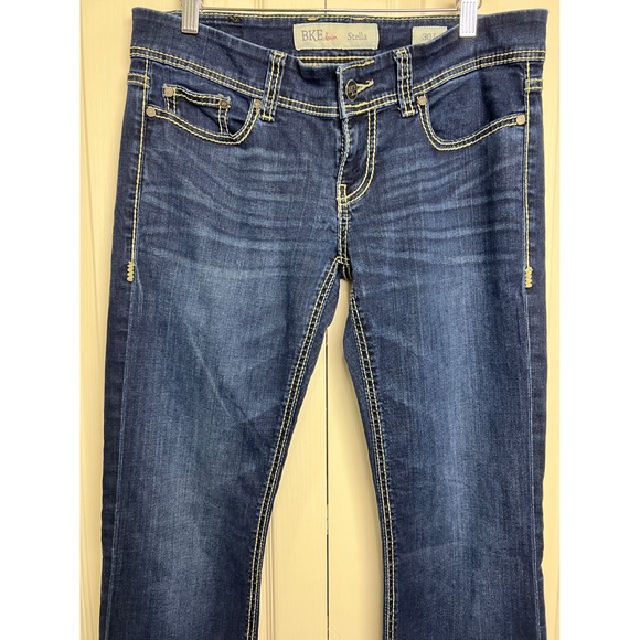 BKE Stella Bootcut Jeans Womens 30L Dark Wash Thick Stitch Low Rise Denim - Picture 12 of 16